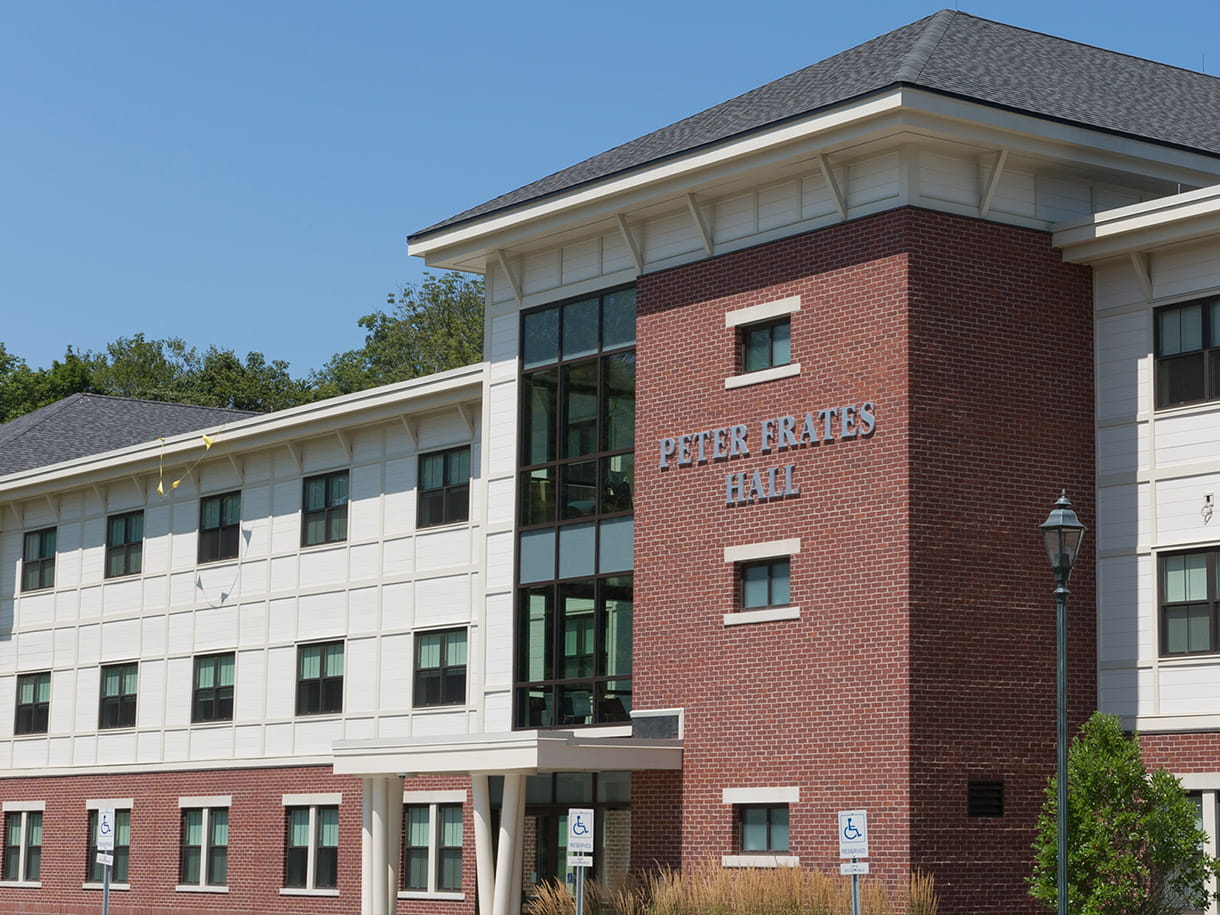 a view of the peter frates hall